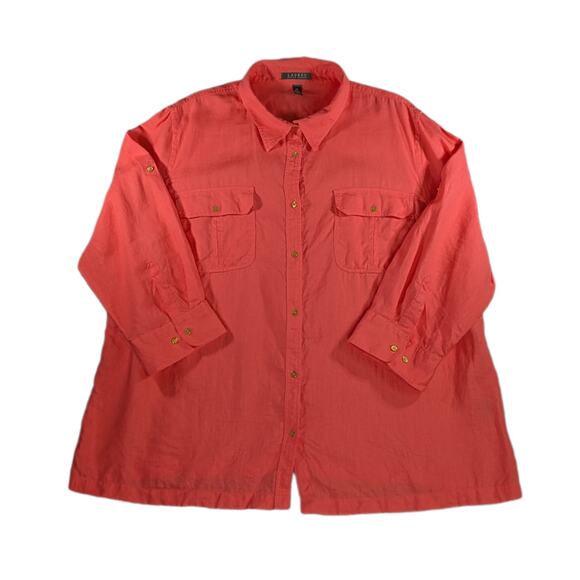 Lauren Ralph Lauren 3X Salmon Pink 100% Linen Button Up Shirt Long Sleeve Women - Picture 1 of 11